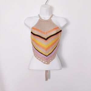Love Knits Crochet Halter Top Multicolor Chevron Pattern NEW Beach Resortwear